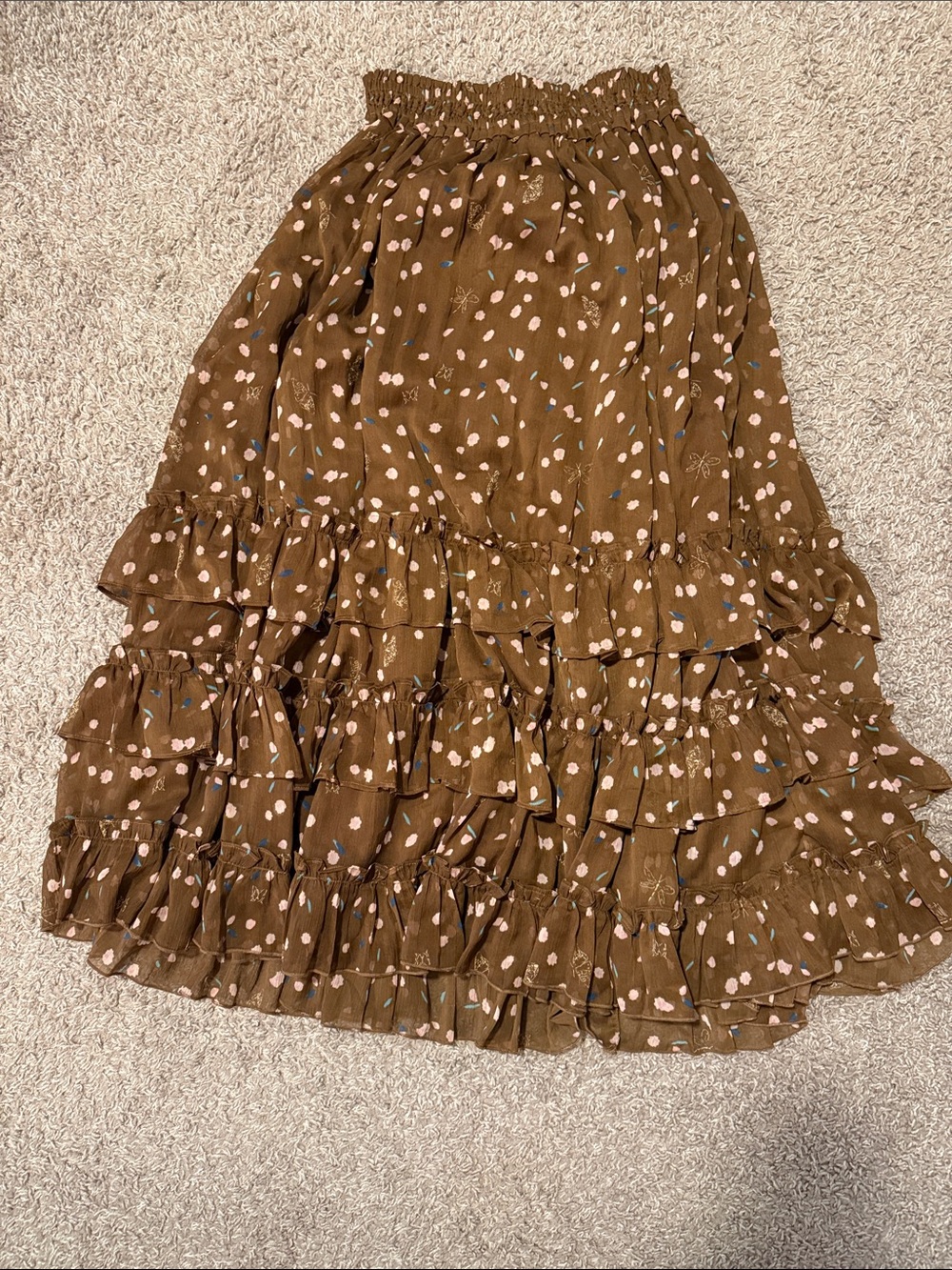 Matching Free People Brown Floral Ruffled Peasant Top & Skirt - Picture 3 of 4